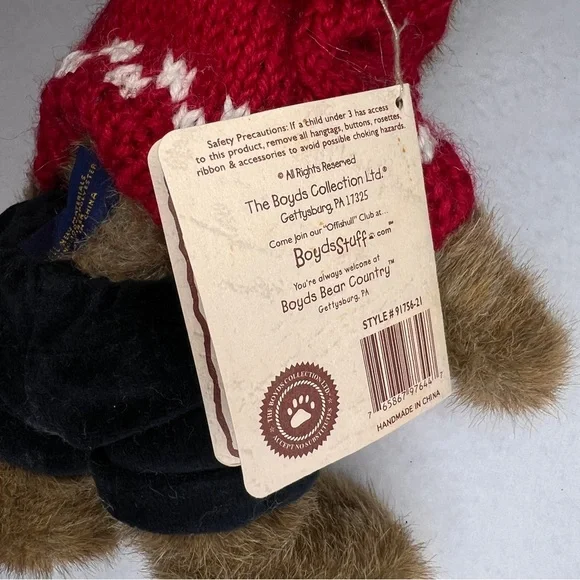 Boyds Bears Brown Teddy with Red Sweater - Picture 6 of 7